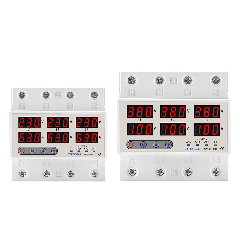 3 Phase 380V Adjustable Over Under Voltage Current Limit Protection Monitor Relays Protector Voltmeter Ammeter Phase Sequence