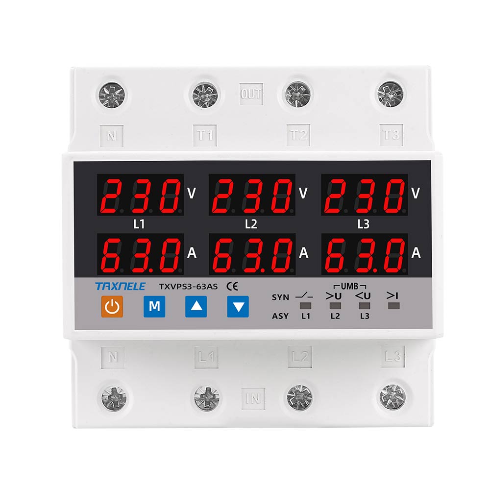 3 Phase SYN ASYNC Synchronous Asynchronous Voltmeter Adjustable Over Under Voltage Current Limit Protection Relays Protector