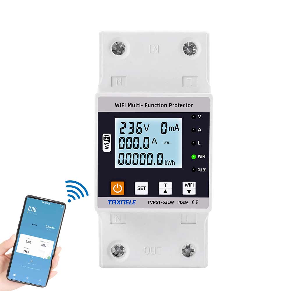 WIFI Smart Switch TUYA Energy Meter Kwh Metering 63A Circuit Breaker Timer with voltage current and leakage protection