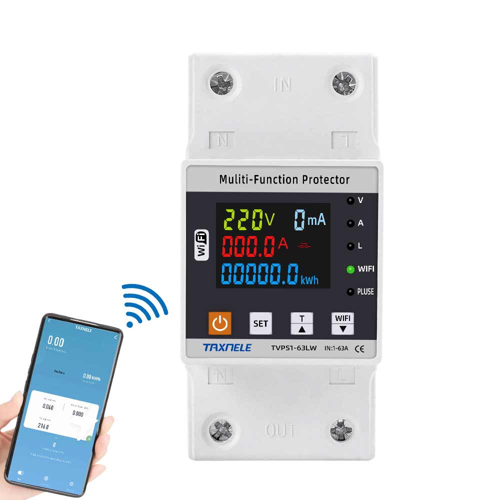 WIFI Smart Switch TUYA Energy Meter Kwh Metering 63A Circuit Breaker Timer with voltage current and leakage protection