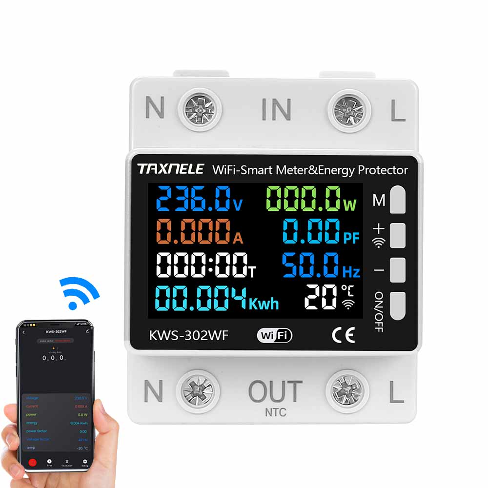 TUYA WiFi Smart Power Meter Over Under Voltage Protection Relay Switch Circuit Breaker Energy kWh Temperature Meter Smart Life