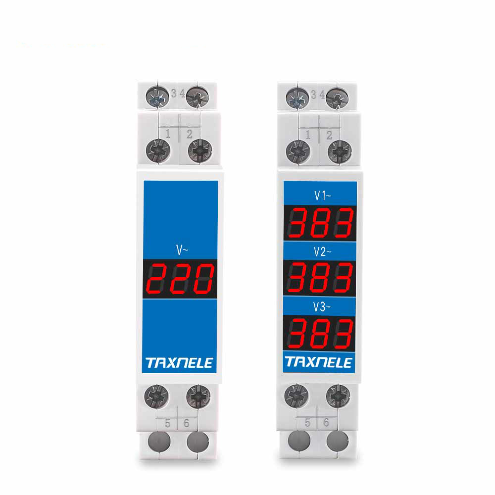 Din Rail 18mm Three Phase Voltage Meter Ac 80-500V 220V 380V Modular Voltmeter Gauge Indicator LED Digital Display Detector