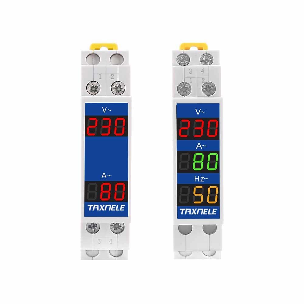 Din Rail 18mm Voltage Current HZ Meter AC 80-500V 220V 380V 100A Modular Voltmeter Ammeter LED Indicator Digital Volt Tester