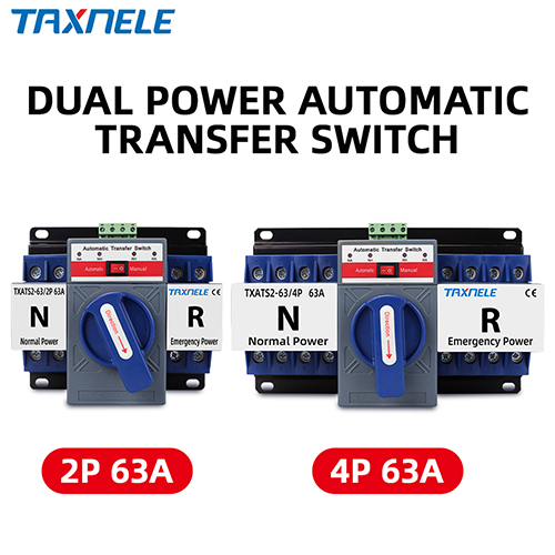 ATS 2P 4P 63A Dual Power Automatic Transfer Switch AC230V 380V MCB Auto Changeover Switch Circuit Breakers